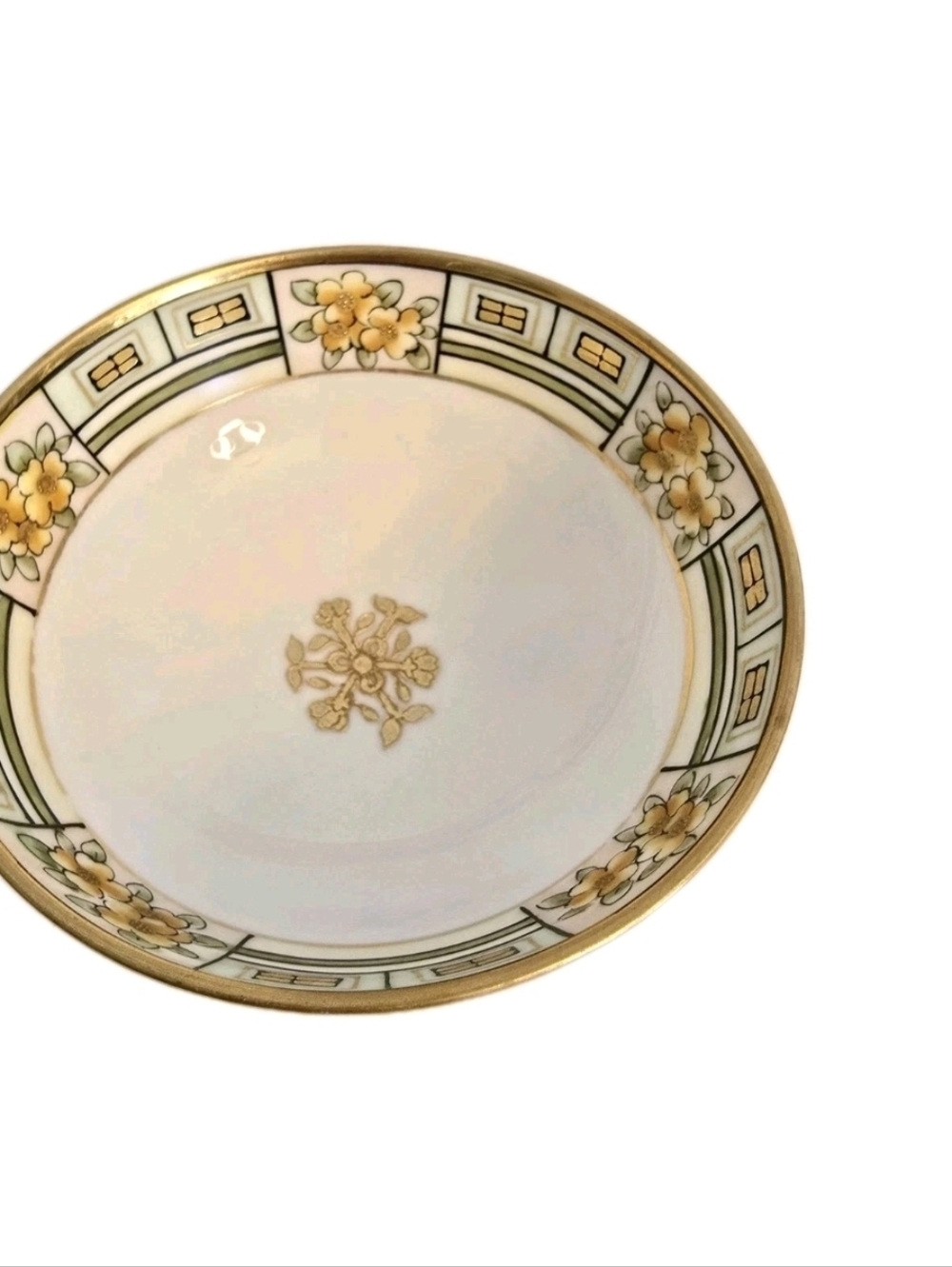Vintage Nippon Handpainted Footed Bowl Gold Trim Floral Pattern Gold Accents
